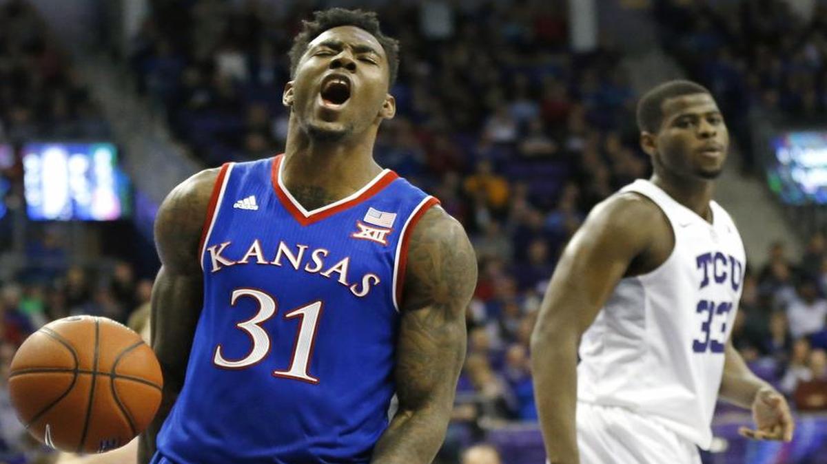 Jamari Traylor (left) and the Kansas Jayhawks are sixth in this week’s Associated Press men’s college basketball poll.