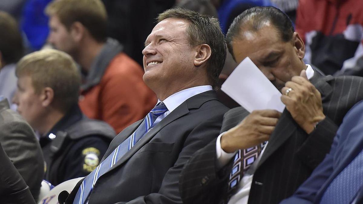 Kansas coach Bill Self smiled on the bench during a game against Long Beach State earlier this season at Allen Fieldhouse.