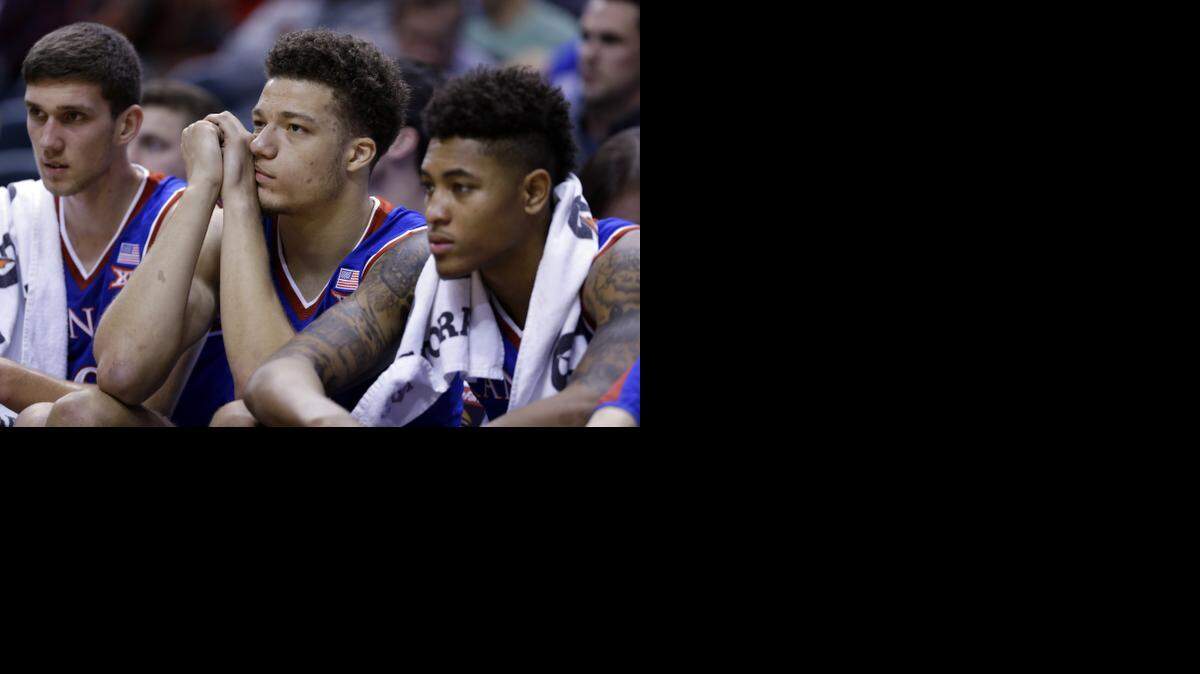 
Kansas freshman Kelly Oubre (right) has been spending plenty of time on the bench so far this season.


