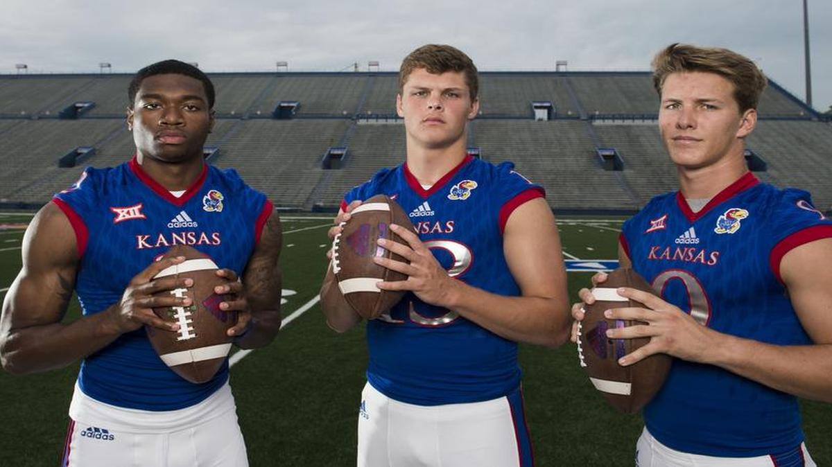 
From left, KU quarterbacks Montell Cozart, Ryan Wills and Carter Stanley 
