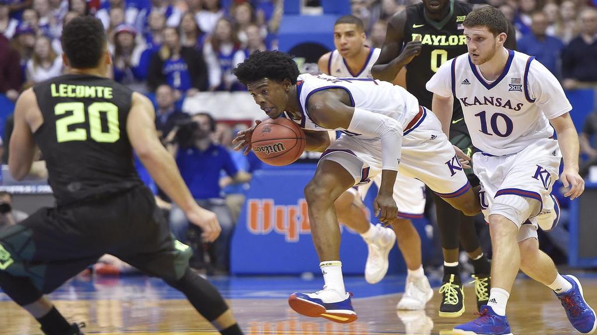 KU's Josh Jackson picked up a loose ball and headed down court during the second half of a game against Baylor earlier this season at Allen Fieldhouse. KU beat Baylor 73-68.