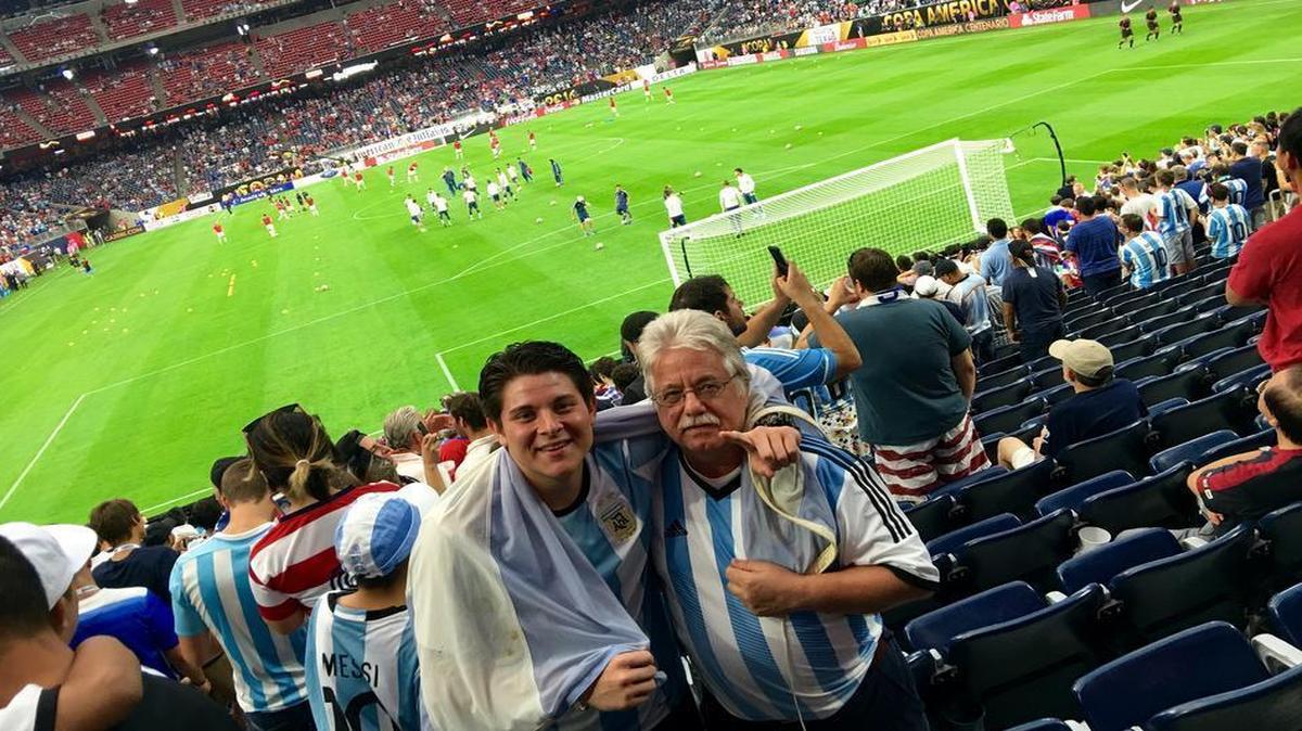Now-KU kicker Gabriel Rui (left) attended an Argentina national team game with his grandfather Luis at NRG Stadium in Houston during the 2016 Copa America tournament.