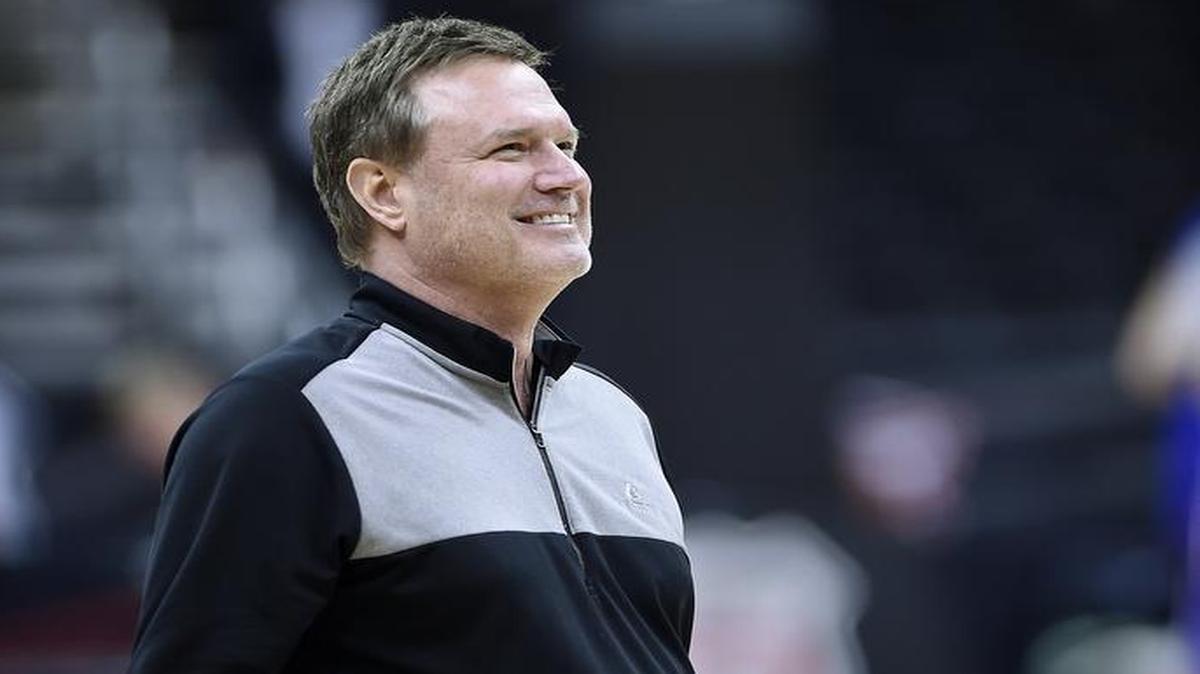Kansas coach Bill Self, shown here during a team practice in March, is back on the recruiting trail this summer.
