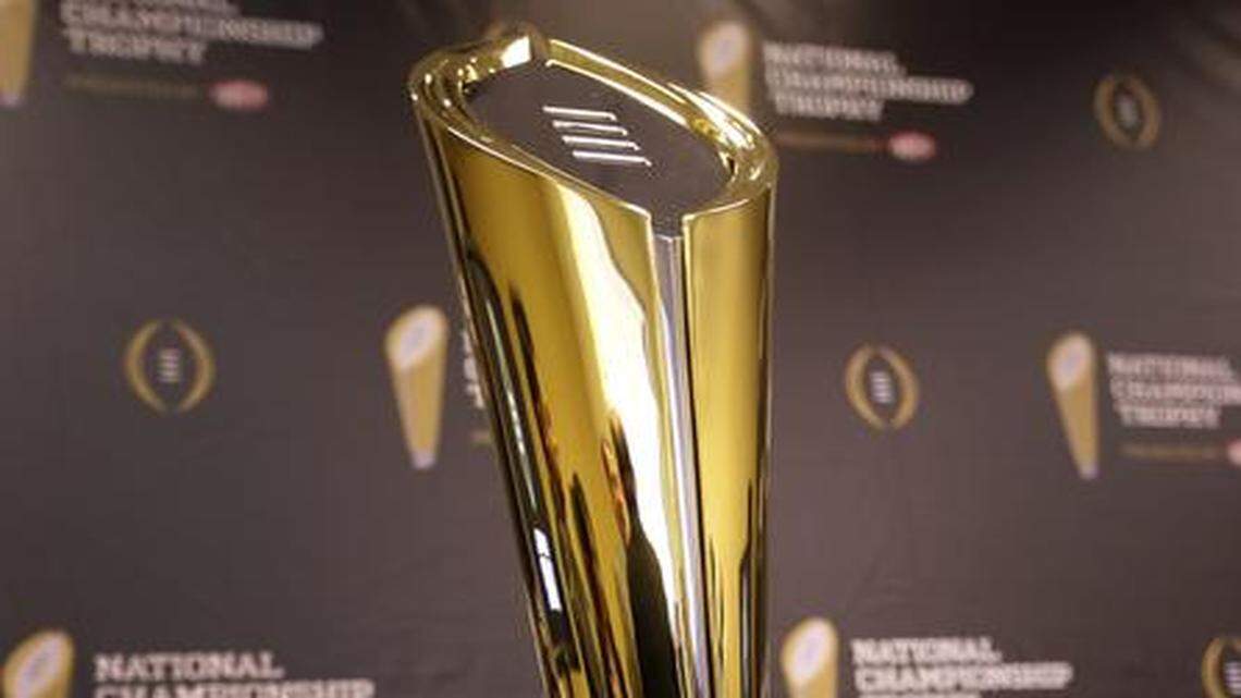 
The College Football Playoff national championship trophy.
