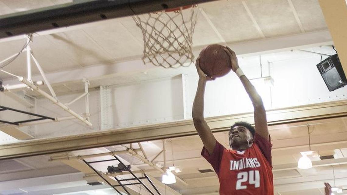 SM North’s Marcus Weathers went up for a dunk during a January 2016 high school basketball game against host Shawnee Mission East.
