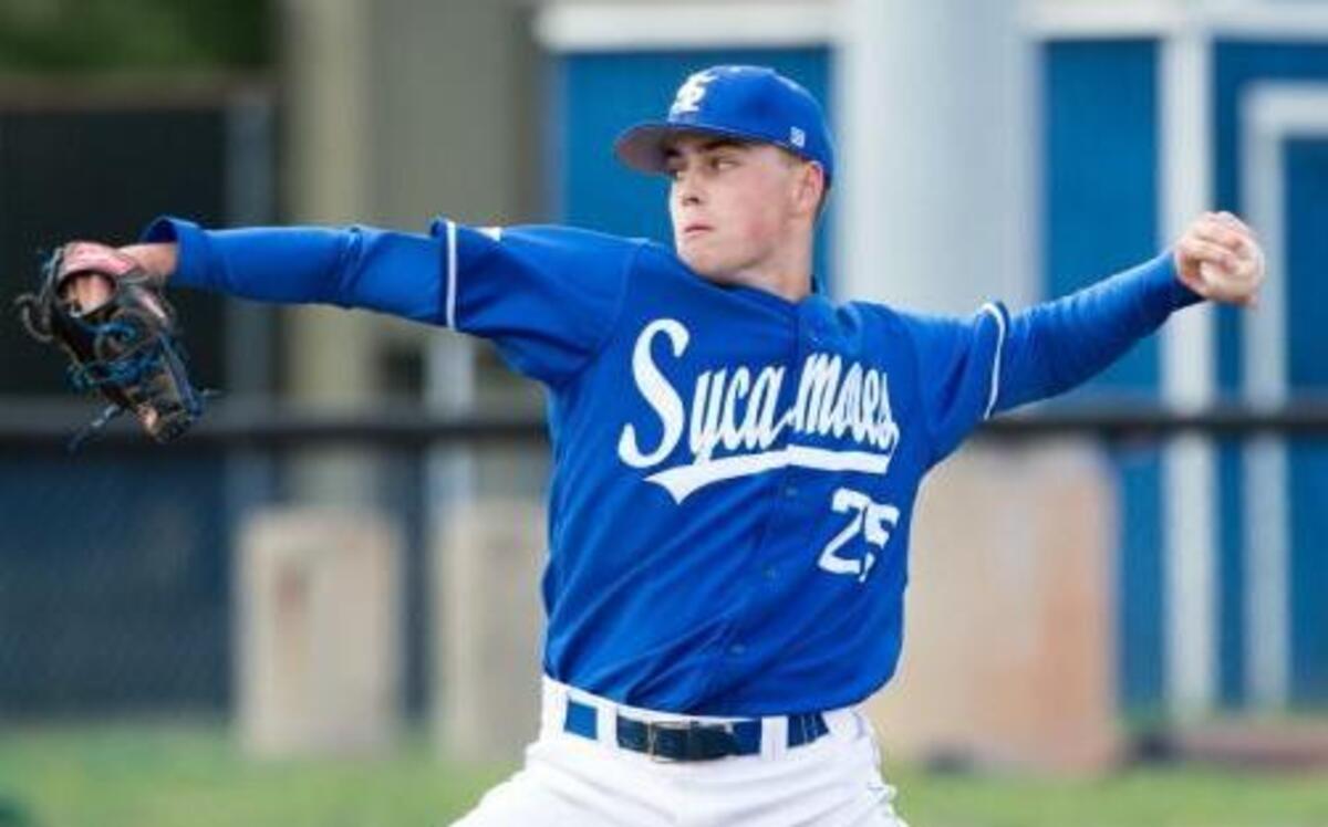Blue Valley Northwest alum Trent Lunsford pitches against IU at Bob Warn Field at Sycamore Stadium in 2015.