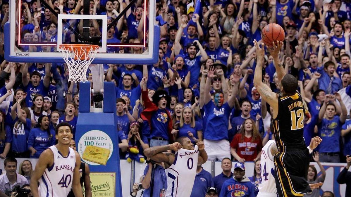 KU’s Thomas Robinson was already celebrating with the Jayhawks’ student body by the time MU’s Marcus Denmon got his shot off after the final buzzer had sounded, giving the Jayhawks an overtime victory in 2012 at Allen Fieldhouse, the final game between the two schools in men’s basketball.