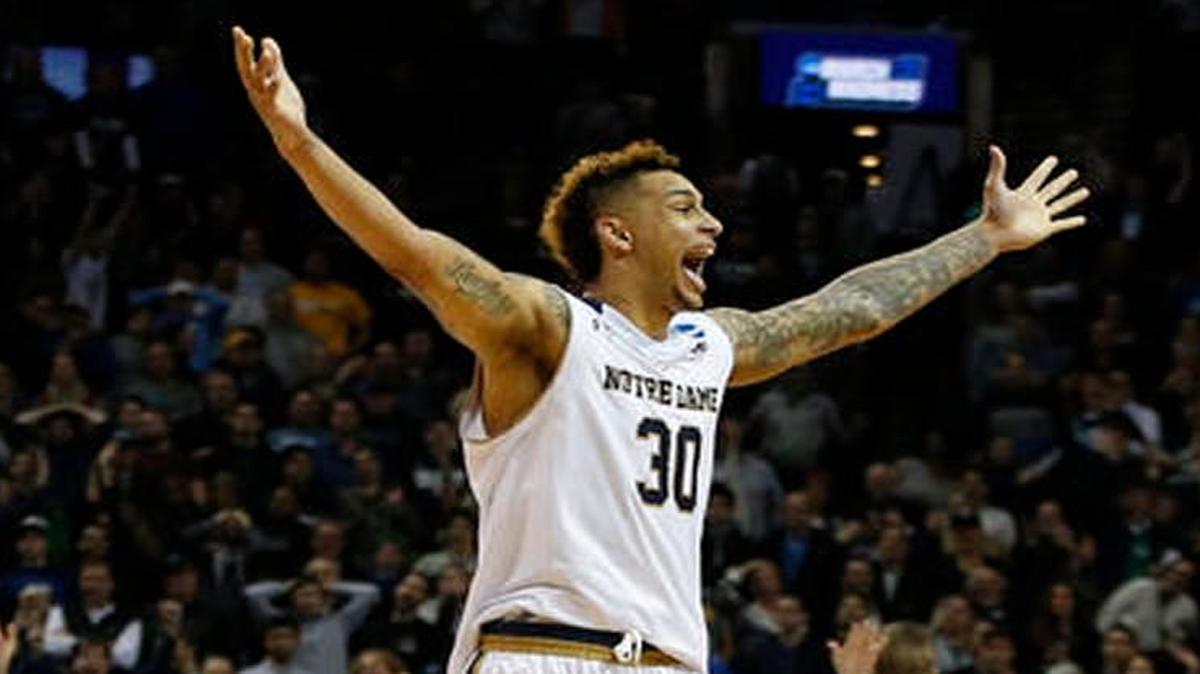 Notre Dame forward Zach Auguste celebrated after the Irish defeated Stephen F. Austin 76-75 on Sunday in the second round of the NCAA Tournament.