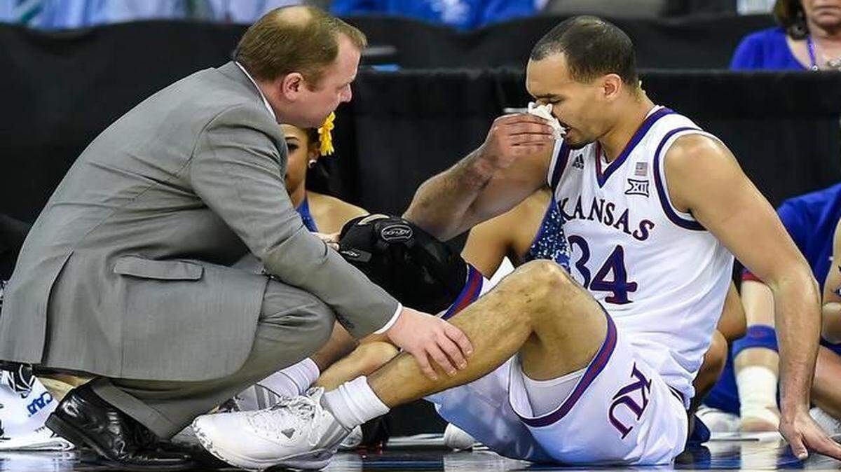Kansas forward Perry Ellis left the game with a bloody nose in the first half but returned before halftime.