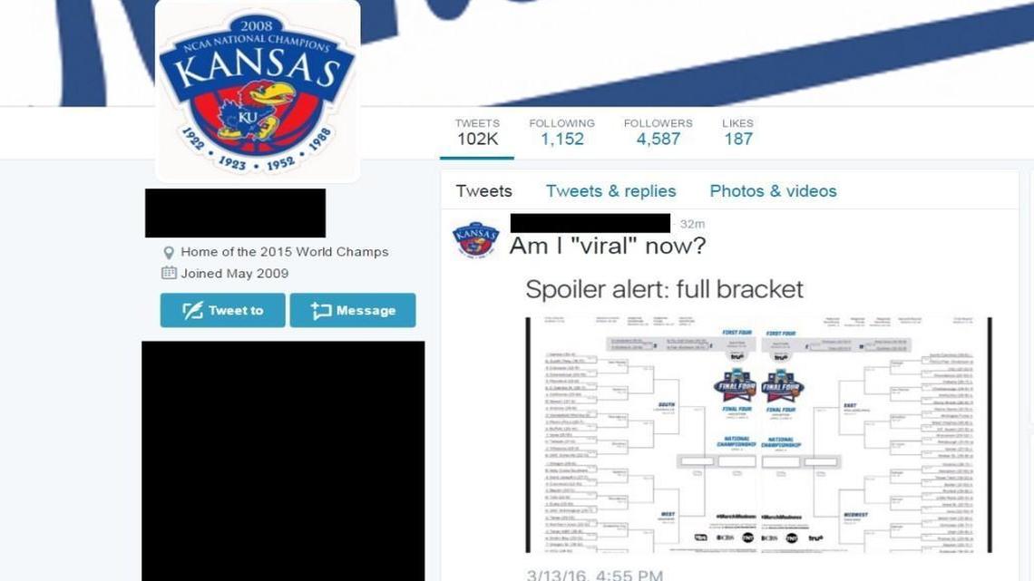 A screengrab from Twitter shows a user who posted the NCAA Tournament bracket before it was revealed on CBS’ Selection Sunday show. Its origin is unknown.