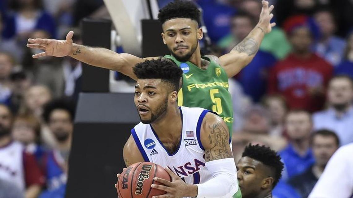 Guard Frank Mason played his final game for Kansas on Saturday night, a loss to Oregon at Sprint Center.