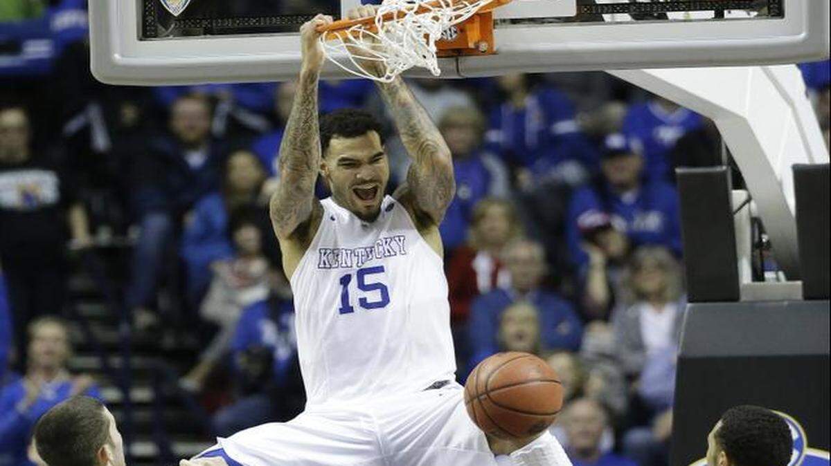 
Kentucky forward Willie Cauley-Stein threw down a reverse dunk against Auburn during the Southeastern Conference semifinals last month in Nashville, Tenn.
