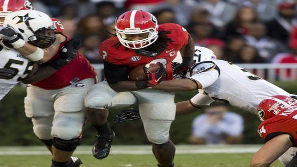 
Georgia running back Todd Gurley broke through the Vanderbilt line in the second half on Oct. 4. Gurley has been suspended by the team for an alleged NCAA violation.


