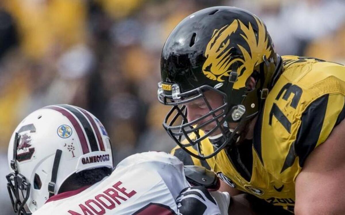 
Mitch Hall (right) has regained his spot as a starter on Missouri’s offensive line this season.
