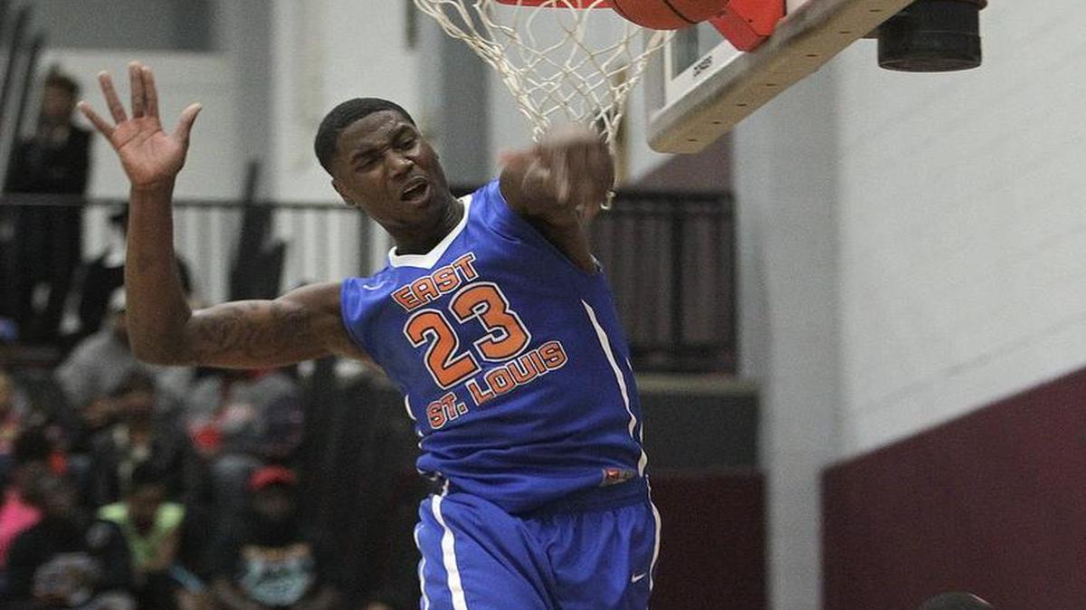Jeremiah Tilmon, a current member the the Missouri basketball team, is shown during an East St. Louis game earlier this year.