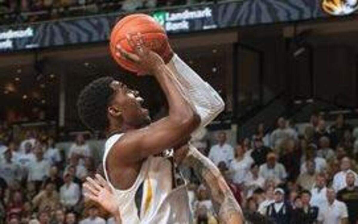 
There was some doubt that Missouri’s Montaque Gill-Caesar (center) would play Saturday, but he ended up scoring 16 points against Arkansas.
