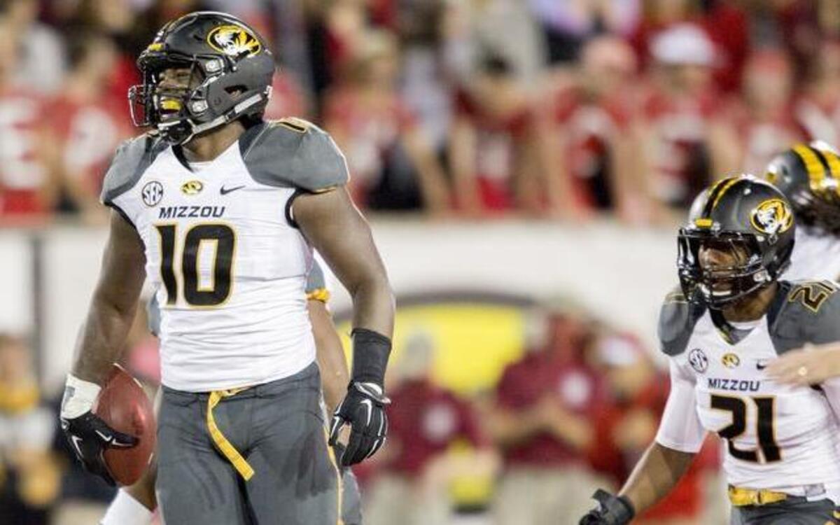 
Missouri linebacker Kentrell Brothers (10) intercepted two Arkansas State passes in the fourth quarter Saturday.
