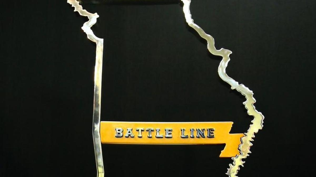 This is the trophy that Missouri and Arkansas will be playing for on Friday as part of the Battle Line Rivalry.