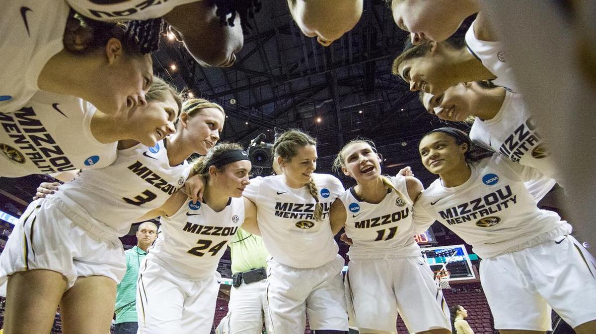 Missouri players celebrated after defeating South Florida 66-64 in a first-round game in the women's NCAA Tournament in Tallahassee, Fla., on Friday March 17, 2017.
