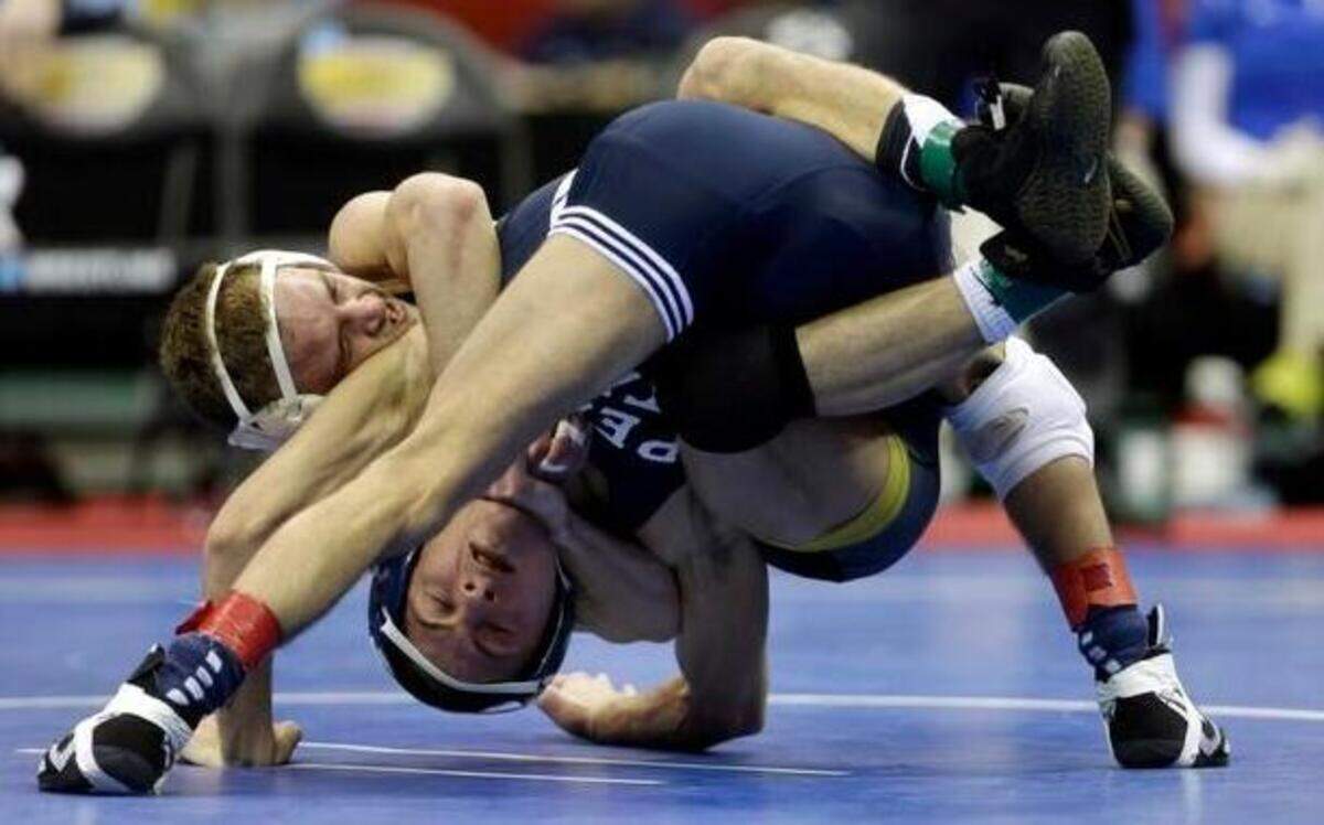 
Missouri’s Alan Waters (top) is looking for a NCAA wrestling title in his final college season.
