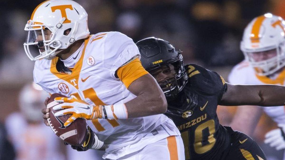 Missouri linebacker Kentrell Brothers, here chasing Tennessee quarterback Joshua Dobbs, was chosen first-team all-SEC on Tuesday.