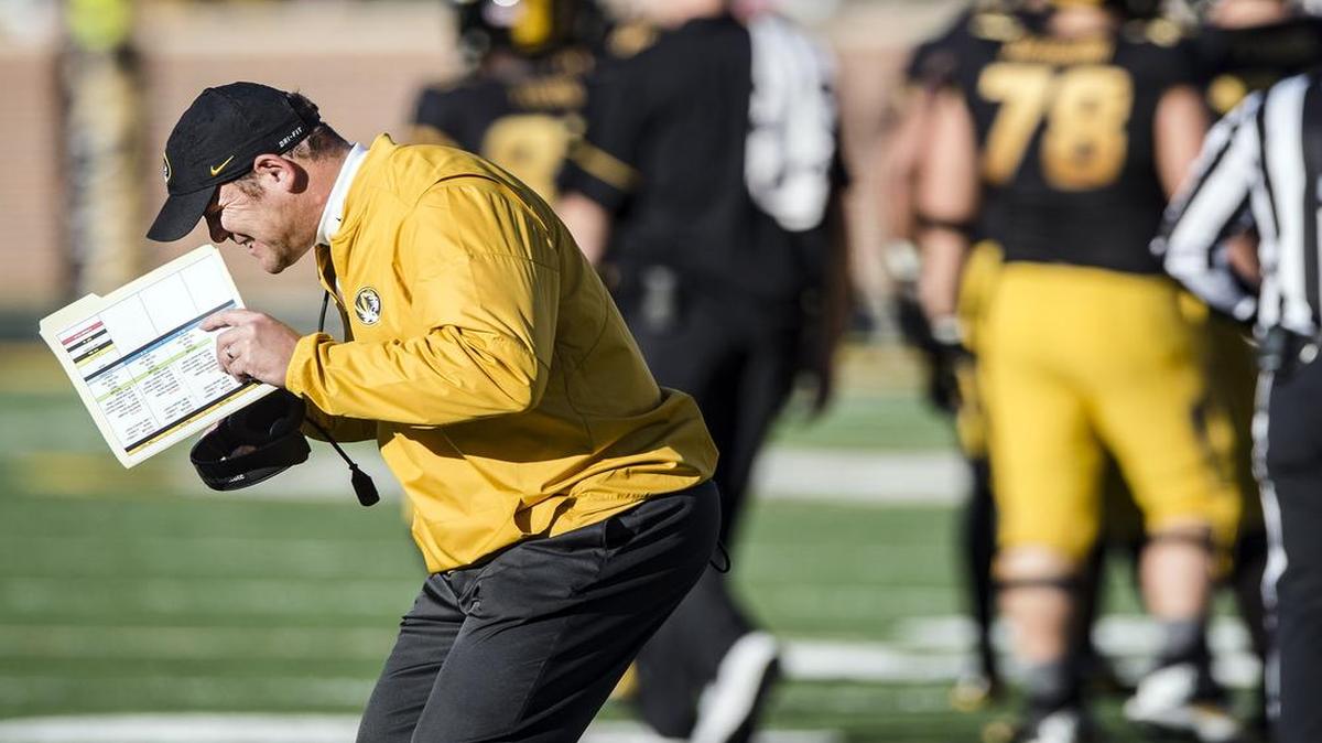 Missouri coach Barry Odom reacted to a play during the first quarter of a game against the Vanderbilt Commodores on Saturday, Nov. 11, 2016, in Columbia on Faurot Field in Memorial Stadium.