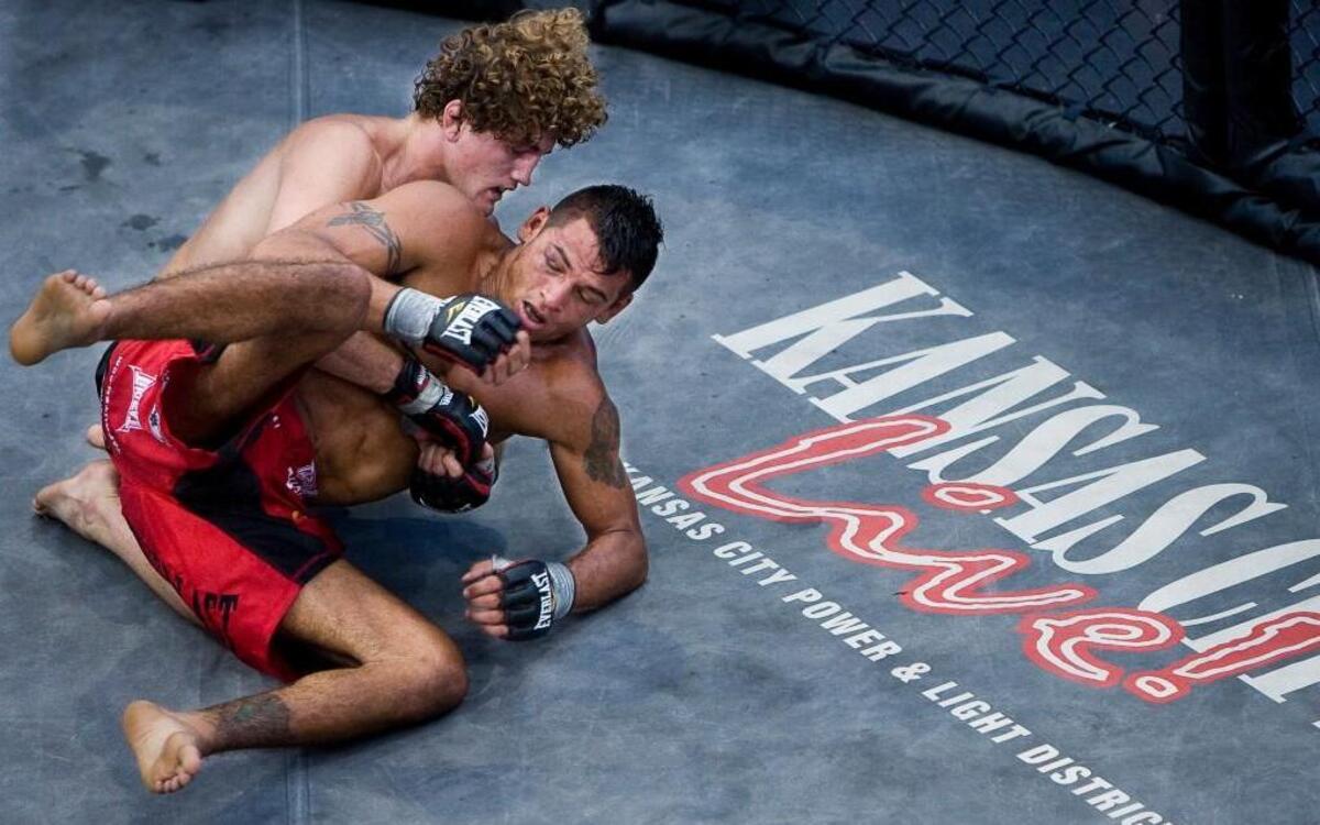 Ben Askren maintained control of Dan Hornbuckle during mixed martial arts matches at KC Live in 2010.