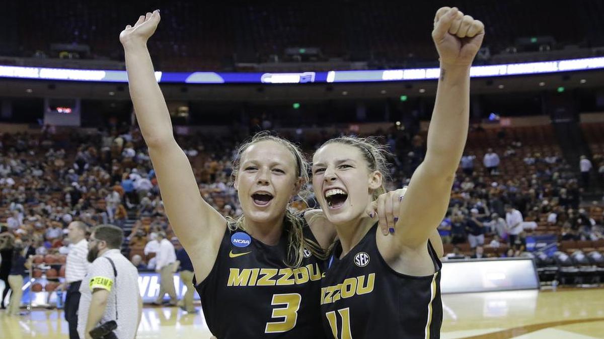 Missouri guard Sophie Cunningham and her sister, Lindsey Cunningham, celebrated their win over Brigham Young in the first round of the NCAA Tournament last season.