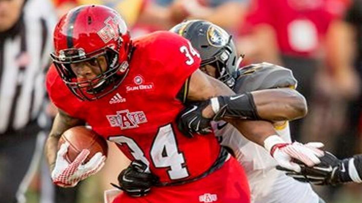 
Missouri linebacker Kentrell Brothers brought down Arkansas State running back Michael Gordon in the first half Saturday.
