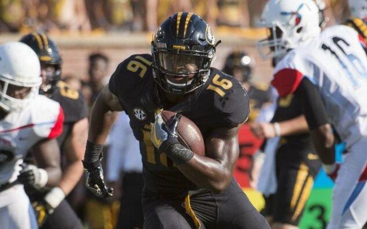 Missouri running back Damarea Crockett ran with the ball just 12 times Saturday against Delaware State, but he gained 115 yards and scored two touchdowns.