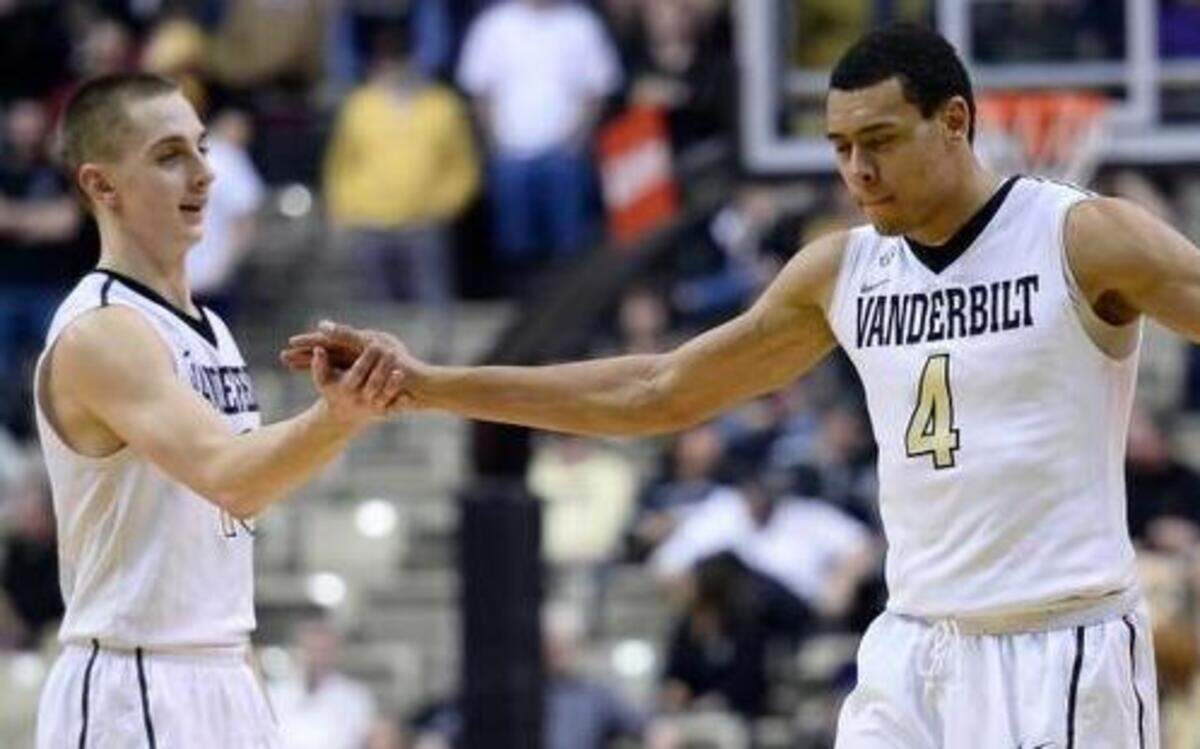 
Vanderbilt guard Riley LaChance (left) congratulated Wade Baldwin IV in the final seconds of a win over South Carolina on Feb. 7.
