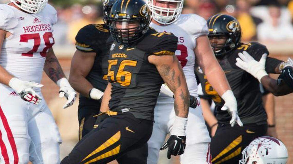 
Missouri Tigers defensive lineman Shane Ray celebrated after sacking Indiana Hoosiers quarterback Nate Sudfeld in a game in September.
