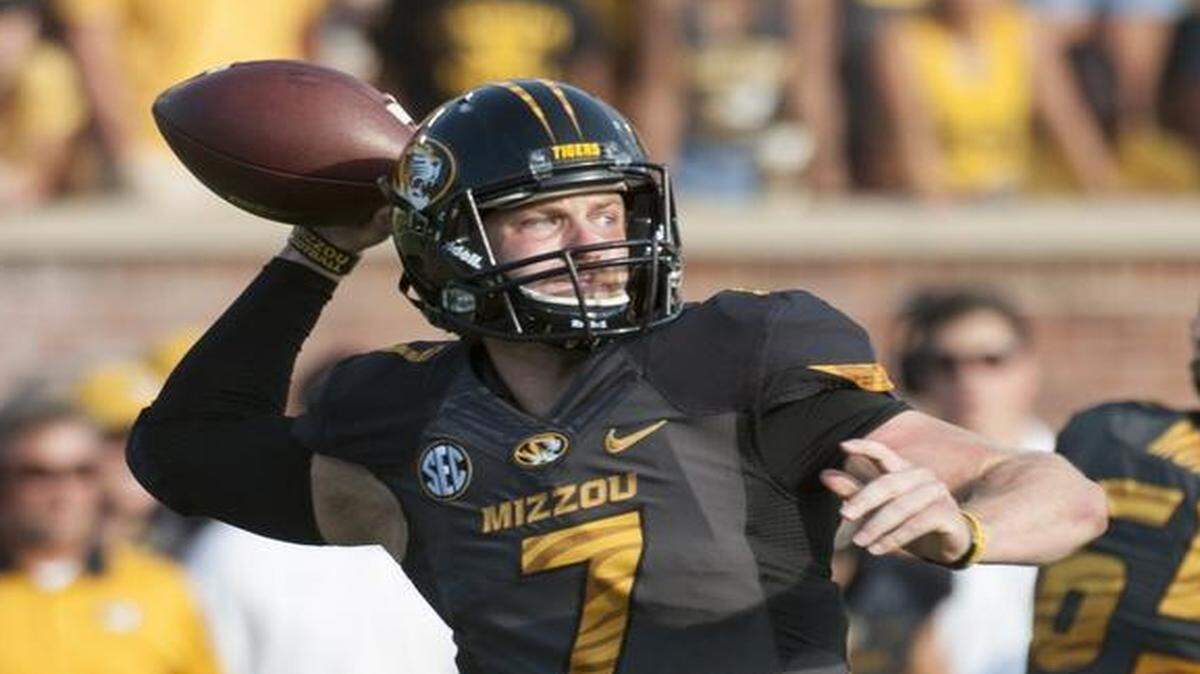 
Missouri quarterback Maty Mauk passed during last season’s game against Indiana Columbia. This spring, he’s been working on staying in the pocket.
