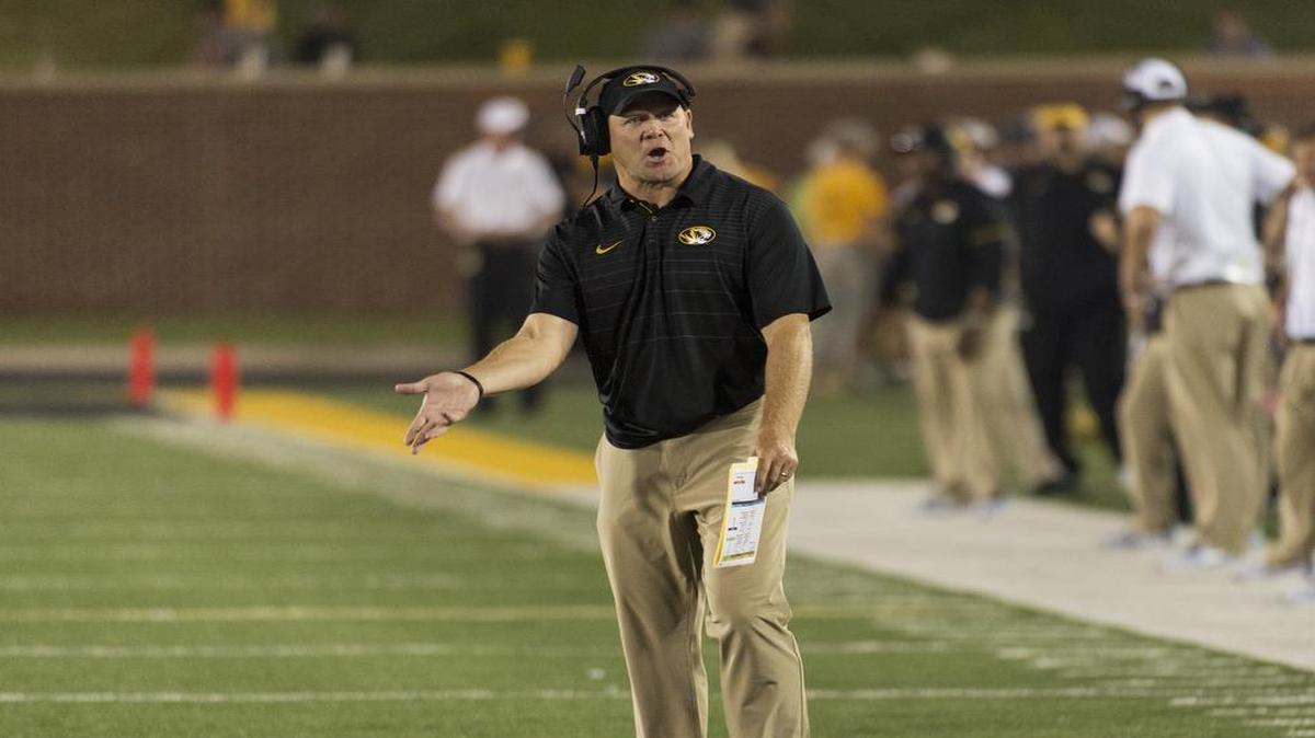 Missouri head coach Barry Odom argued a call during the fourth quarter against South Carolina.