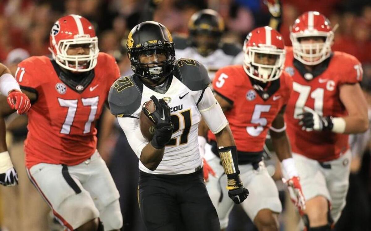 
Missouri safety Ian Simon intercepted Georgia quarterback Greyson Lambert’s first pass attempt of Saturday’s game in Athens, Ga.
