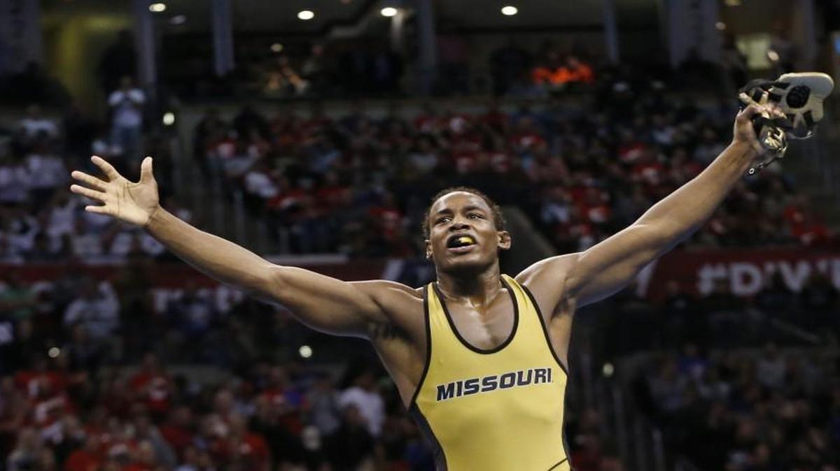 Missouri’s J’Den Cox celebrated last month after defeating Ohio State’s Nick Heflin in the finals of the NCAA Division I wrestling championships in Oklahoma City.