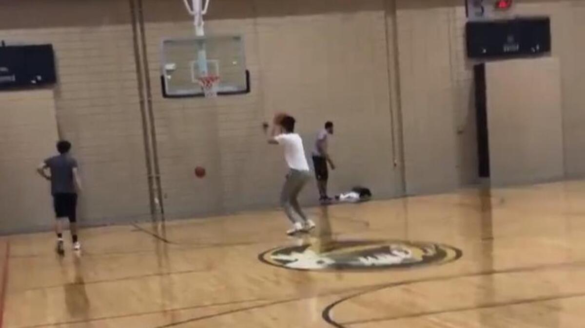 Michael Porter Jr. shooting baskets at the Mizzou rec center.