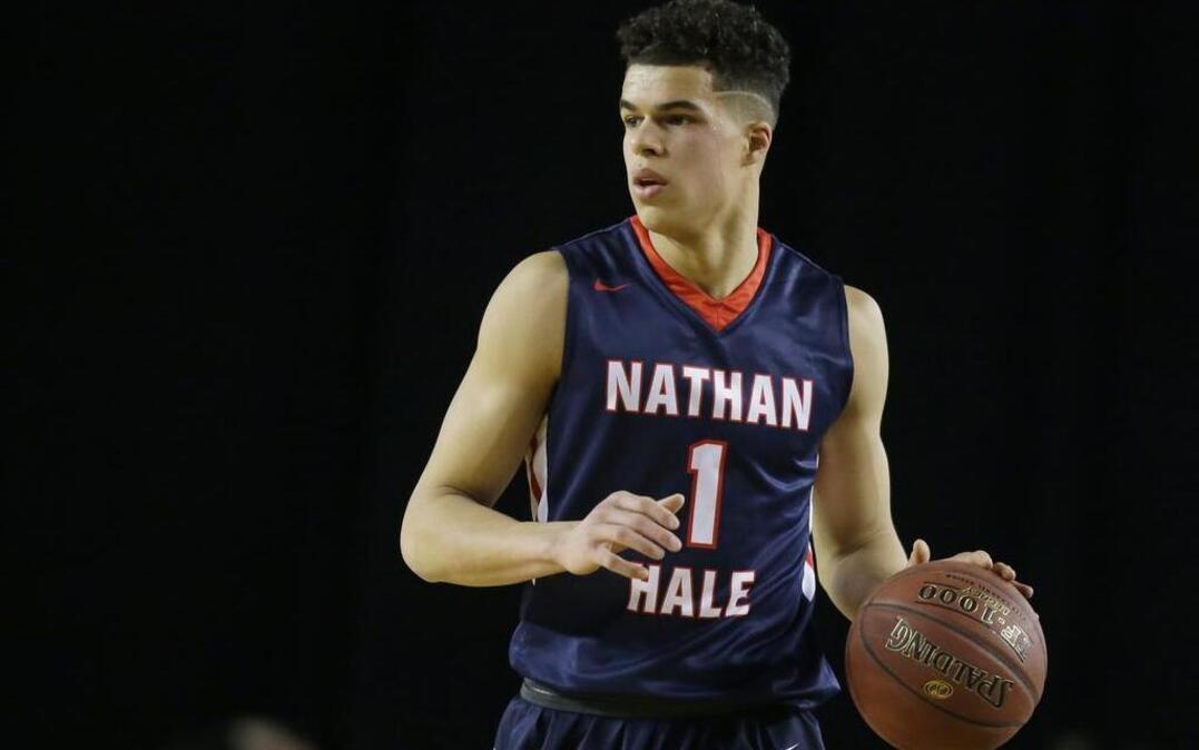 Nathan Hale forward Michael Porter Jr. dribbles downcourt against Garfield in the first half of the Washington state boys 3A high school basketball championship, Saturday, March 4, 2017, in Tacoma, Wash.