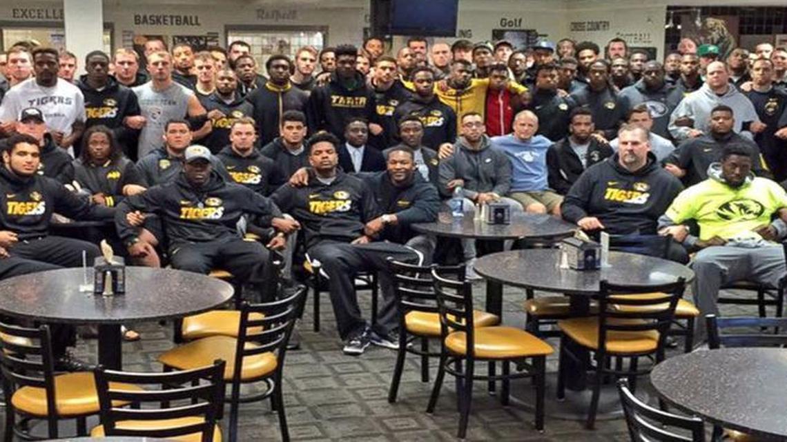 A photo of members of the University of Missouri football team on coach Gary Pinkel's Twitter account was posted to show the team's support for black players on the team who have refused to play until University of Missouri system president Tim Wolfe has been removed from his post. The students are concerned that Wolfe has not done enough to address racially motivated incidents that have occured on the Columbia campus.