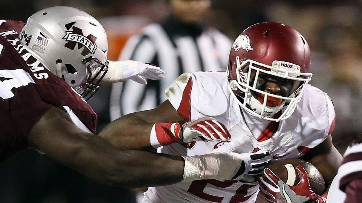 Arkansas running back Rawleigh Williams III ran for 209 yards and scored four touchdowns in the Razorbacks’ 58-42 win last week against Mississippi State.