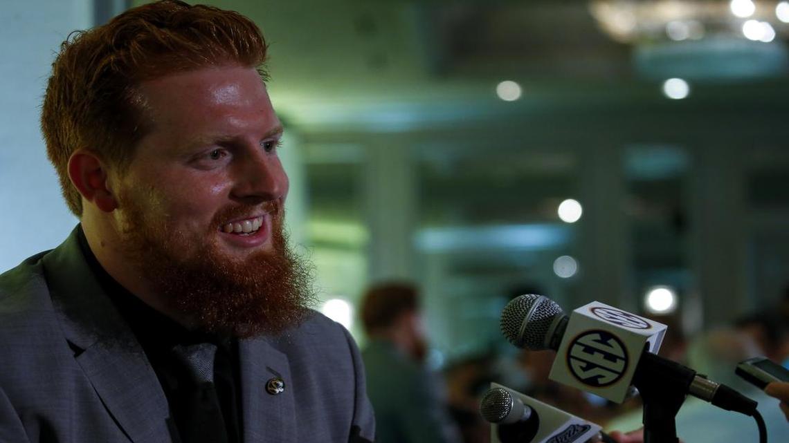Missouri linebacker Eric Beisel speaks during the Southeastern Conference's annual media gathering, Wednesday, July 12, 2017, in Hoover, Ala.
