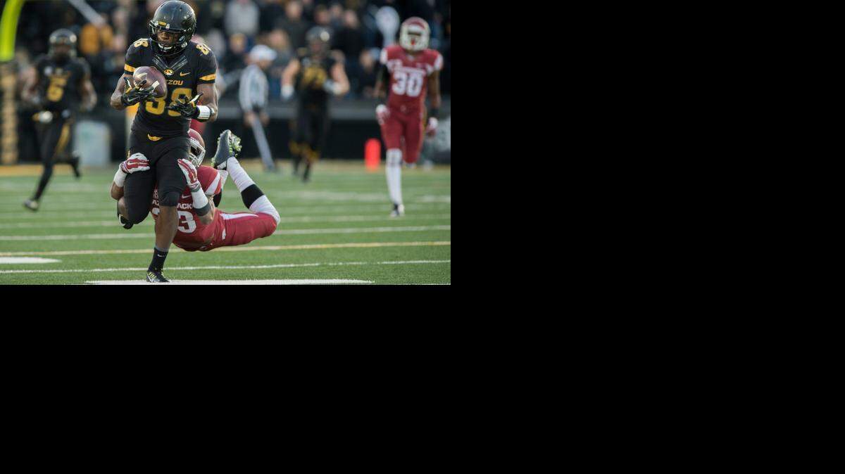 
Missouri wide receiver Jimmie Hunt (88) came up with the catch that set up the game-tying touchdown Saturday against the Arkansas Razorbacks in Columbia. Missouri went on to win the game 21-14 and claim their second consecutive SEC East championship. Next Saturday in Atlanta, the Tigers will play West division champion Alabama for the conference championship. 
