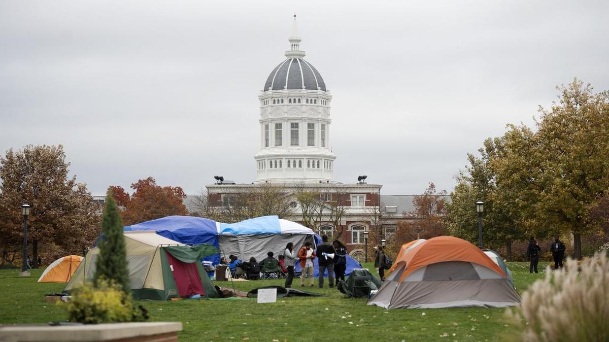 Students protested last fall at Traditions Plaza on the University of Missouri campus in Columbia, demanding the resignation of University of Missouri System president Tim Wolfe