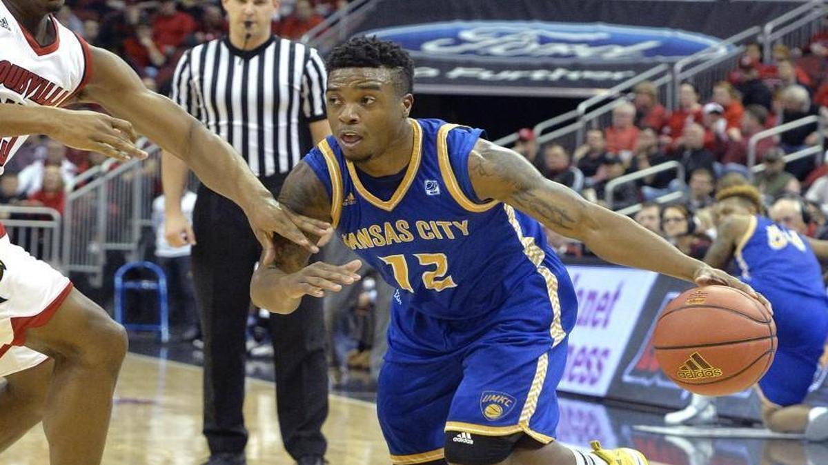 Martez Harrison (right) leads UMKC in scoring this season at 15 points per game.