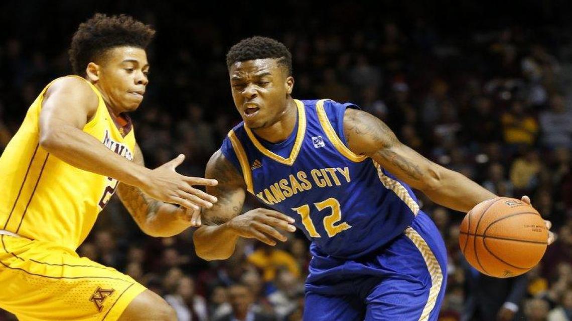 UMKC guard Martez Harrison (right) is back for his senior season with the Kangaroos.