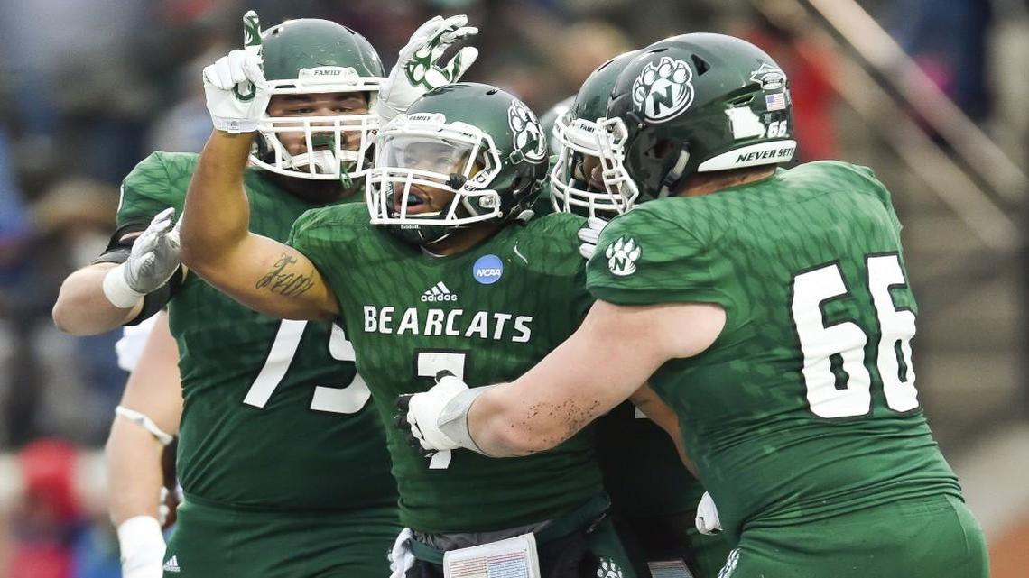 Northwest Missouri State running back Cameron Wilcox celebrates after he complete a touchdown against Ferris State during an NCAA college football game Saturday, Dec. 10, 2016, in Maryville.