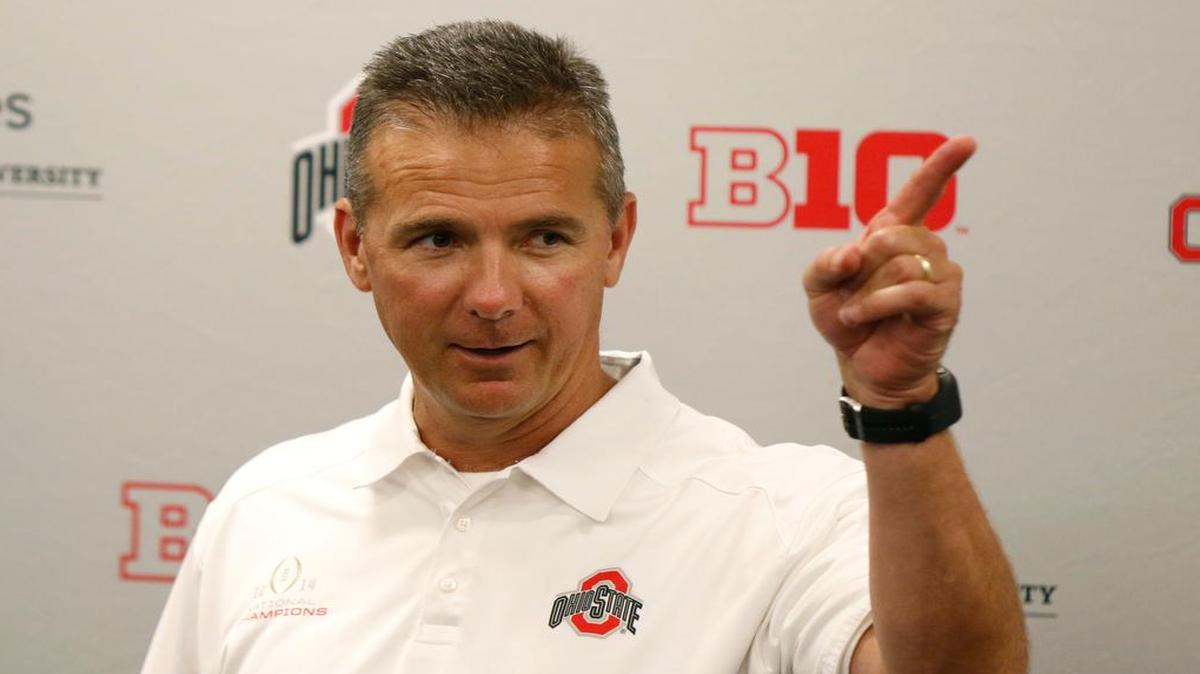 
In this Aug. 16 file photo, Ohio State coach Urban Meyer speaks to reporters during the Buckeyes’ football media day in Columbus. Ohio State is the first unanimous preseason No. 1 in The Associated Press college football poll.
