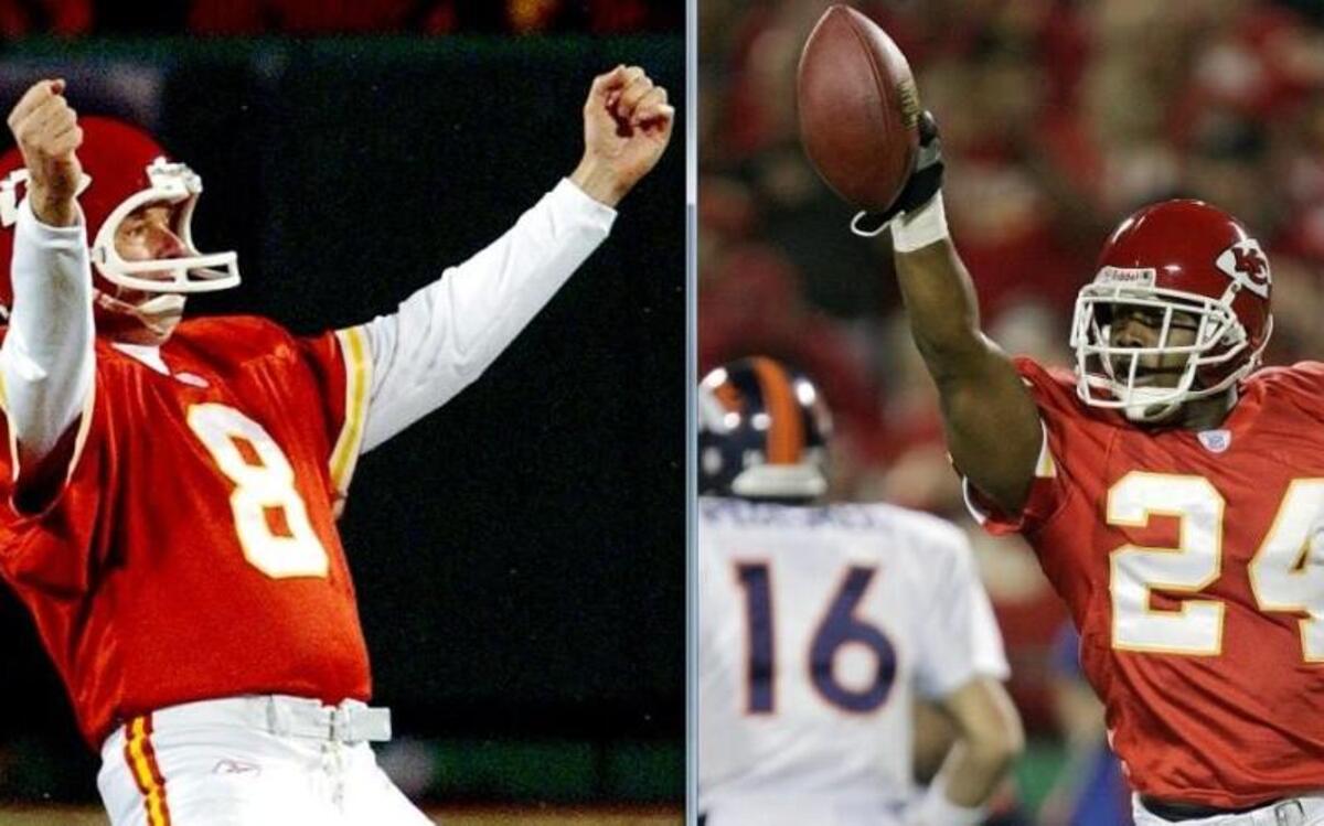 Neither were Chiefs for long, but kicker Morten Andersen (left) and cornerback Ty Law each had some moments to remember in the Kansas City organization. Both were named Pro Football Hall of Fame semifinalists on Tuesday.