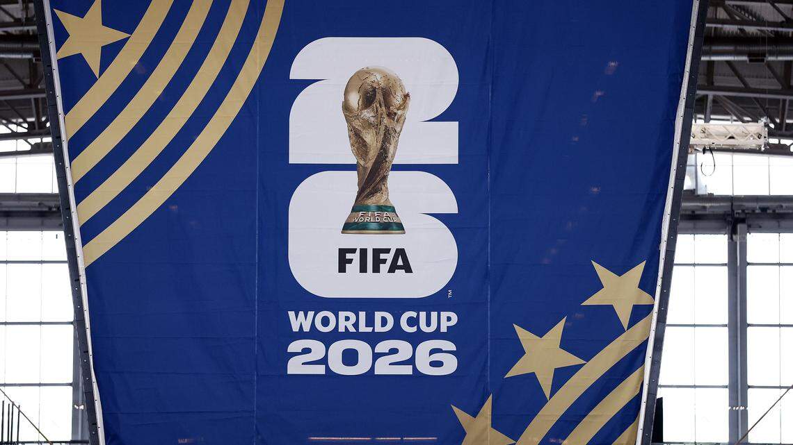 DALLAS, TEXAS - APRIL 13: A detailed view of the FIFA World Cup 2026 sign inside Dallas Stadium, home of the Dallas Cowboys, on April 13, 2026 in Arlington, Texas. 