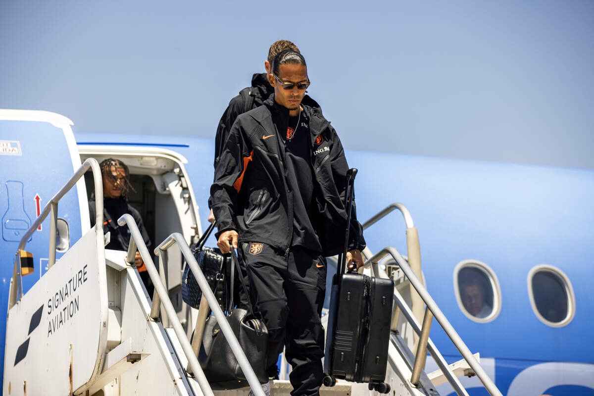 Defender Virgil van Dijk, pictured disembarking from the Dutch national soccer team’s plane on Tuesday, June 9, 2026 in Kansas City, is one of the most experienced players for The Netherlands. Once considered one of the best center-backs in the world for English giant Liverpool, he will captain his home nation during the 2026 World Cup.